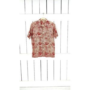 Vintage red Hawaiian tropical floral button down short sleeve cotton luau shirt